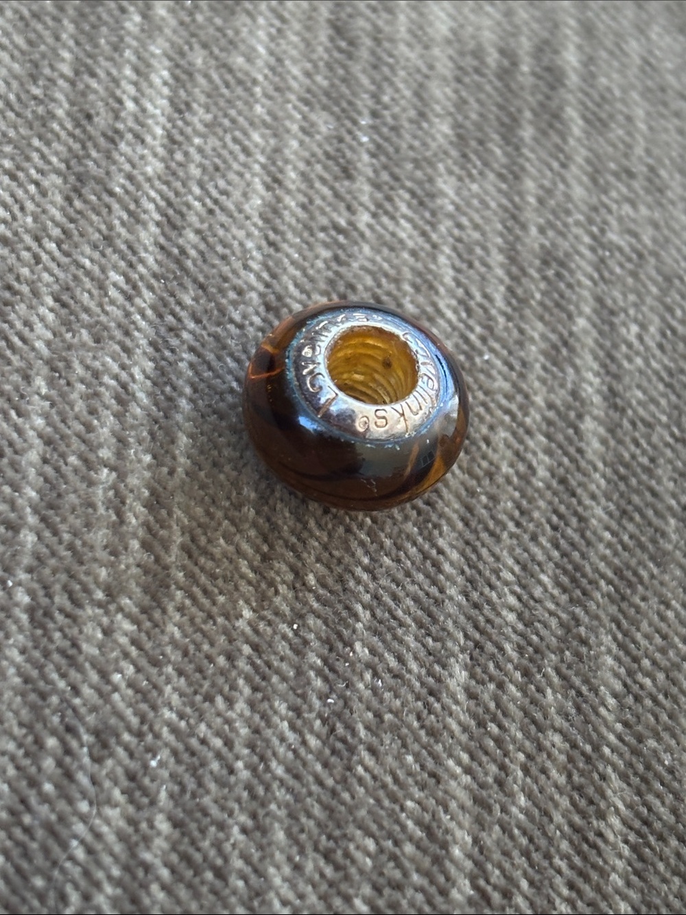 925 Sterling Silver Amber Brown Art Glass Charm Bead: Lovelinks by Jens Aargaard